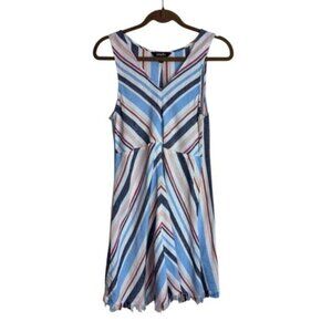 Indigo Rein Women’s Medium Multicolor Striped Mini Dress Linen Blend Boho Fringe